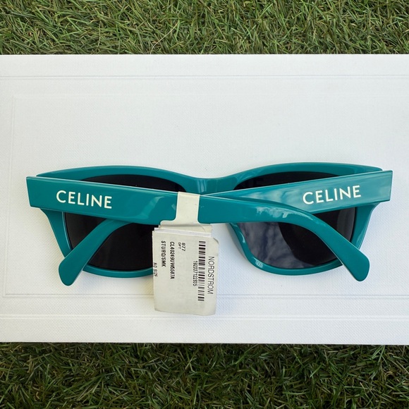 Celine MONOCHROMS 55mm Square Shiny Turquoise Smoke Green Sunglasses CL40249U - Picture 9 of 12